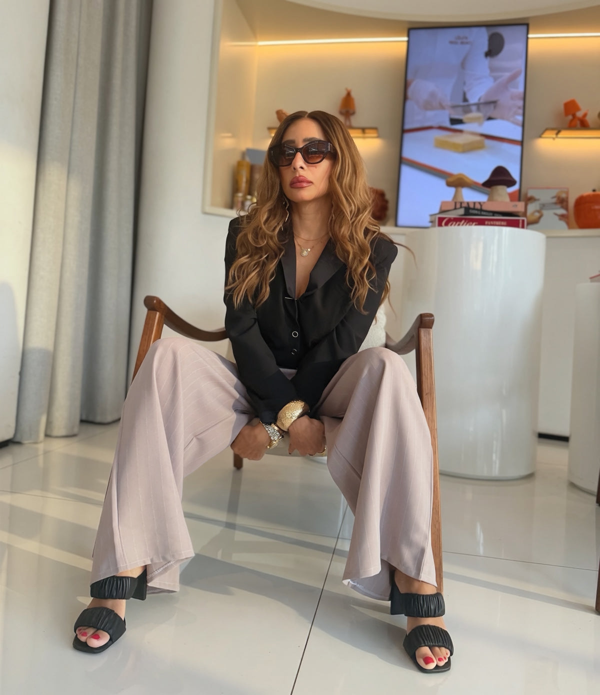 Beige pinstripes pants